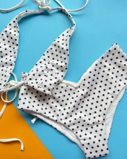 Belle Anna: Maris Halter Plunge Top - White Polka