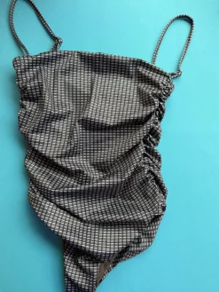 Belle Anna: Ruched Maillot - Brown Plaid