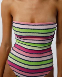 Caro Luna: Brenda Jacquard One Piece - Green Stripe