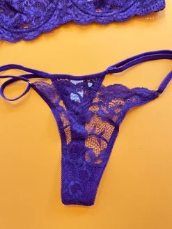 Clo: Fortuna Lace Adjustable String Thong - Plum Purple