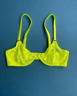 Fleur du Mal: Le Stretch Lace Demi Bra - Neon Yellow