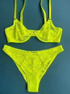 Fleur du Mal: Le Stretch Lace Demi Bra - Neon Yellow