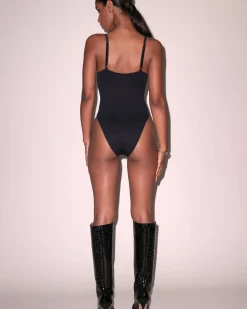 Fleur du Mal: Le Stretch Micro Seduce U Plunge Bodysuit - Black