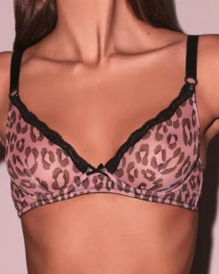 Fleur du Mal: Printed Sheer Tulle Demi Bra - Leopard Print