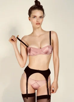 Fleur du Mal: Satin Top Stitch Convertible Bra - Rose