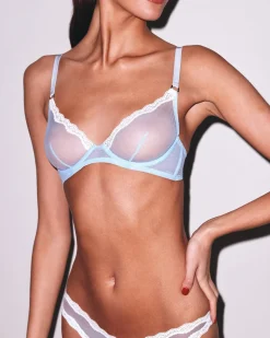 Fleur du Mal: Sheer Tulle Demi Bra - Light Sky