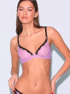 Fleur du Mal: Sheer Tulle Demi Bra - Lavender