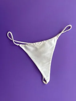 Fleur du Mal: Silk Satin Luxe V String Thong - Ivory