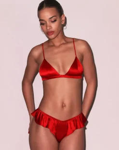 Fleur du Mal: Silk Satin Triangle Bra - Rouge