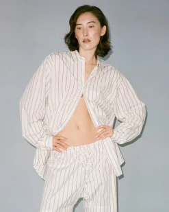 Gil Rodriguez: Big Button Up Top - Burgundy Stripe