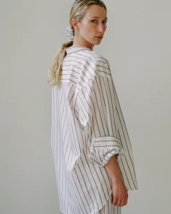 Gil Rodriguez: Big Button Up Top - Burgundy Stripe