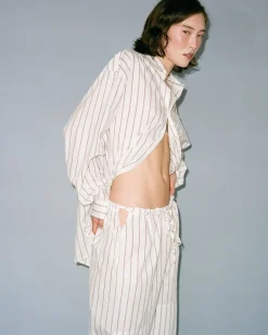 Gil Rodriguez: Big Button Up Top - Burgundy Stripe