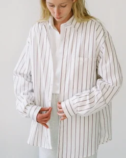 Gil Rodriguez: Big Button Up Top - Burgundy Stripe