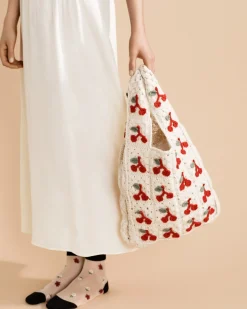 Hansel From Basel: Cherries Crochet Shopper Bag - Ivory