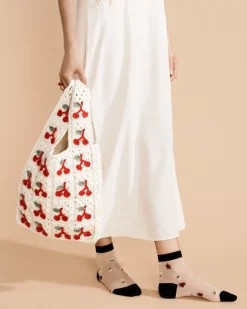 Hansel From Basel: Cherries Crochet Shopper Bag - Ivory