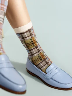 Hansel From Basel: Madras Crew Sock - Periwinkle
