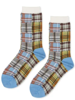 Hansel From Basel: Madras Crew Sock - Periwinkle