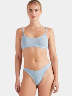 Hunza G: Cassie Beaded Bandeau Bikini Set - Metallic Ice Blue