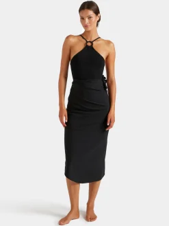 Hunza G: Jasmine High Neck with Tonal Hoop One Piece - Black