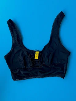 Kayleigh Peddie: Robbi Crop Lace Up Bra - Micro Black