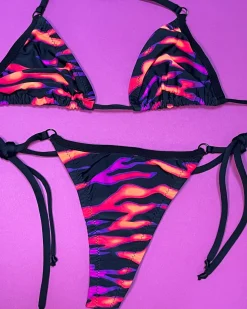 Kayleigh Peddie: Teagan Tie Side Thong Bikini Bottom - Neon Zebra