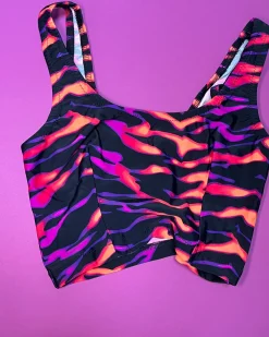 Kayleigh Peddie: Thea Crop Tank Bikini Top - Neon Zebra