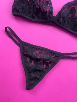 Miss Crofton: Micro T-Bar Lace Thong - Black