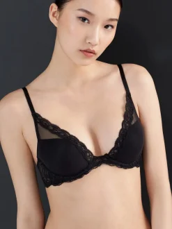Natori: Feathers Contour Plunge Padded T-Shirt Bra - Black