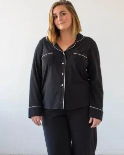 Salua: Classic Long Sleeve PJ Shirt - Black/White