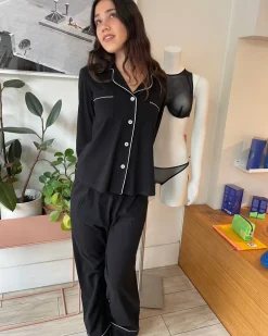 Salua: Classic Long Sleeve PJ Shirt - Black/White