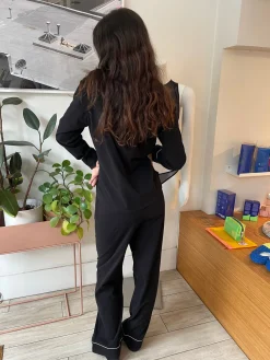 Salua: Classic Long Sleeve PJ Shirt - Black/White