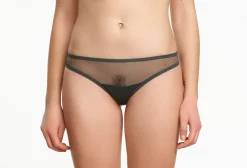 Yasmine Eslami: Jeanne Basic Mesh Thong - Black Forest
